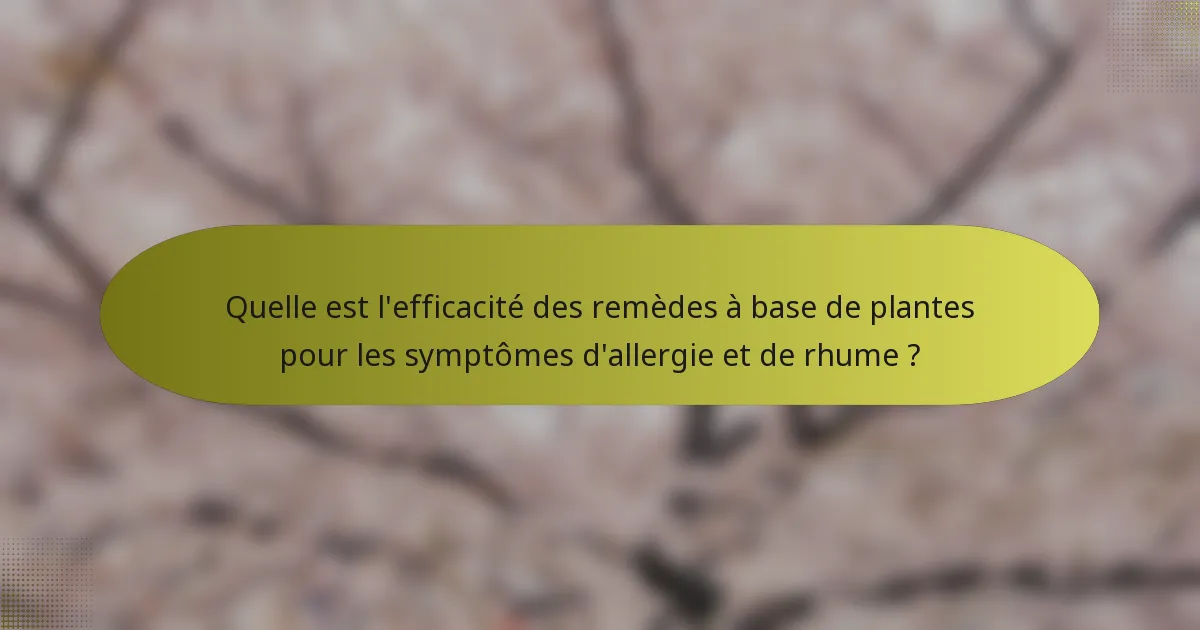Quelle est l'efficacité des remèdes à base de plantes pour les symptômes d'allergie et de rhume ?